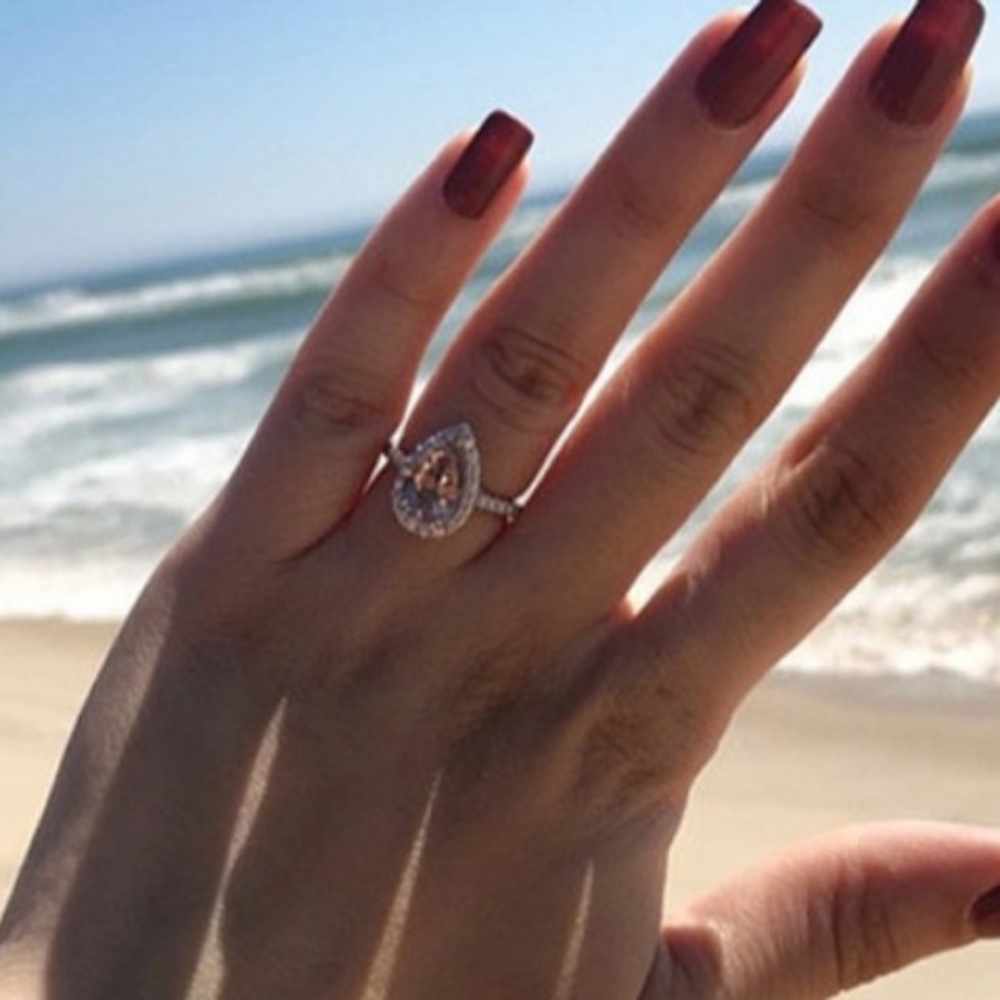 🎀Stunning Pink Sapphire Water Drop Halo Ring - Picture 4 of 5